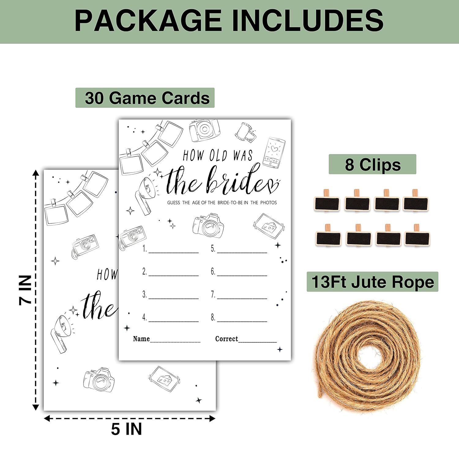 Bridal Shower Games - How Old Was The Bride-To-Be Wedding Shower Party Card Game - Hand Drawn Minimalist Themed Bachelorette/Engagement Party Supplies Activities Decorations (A02)