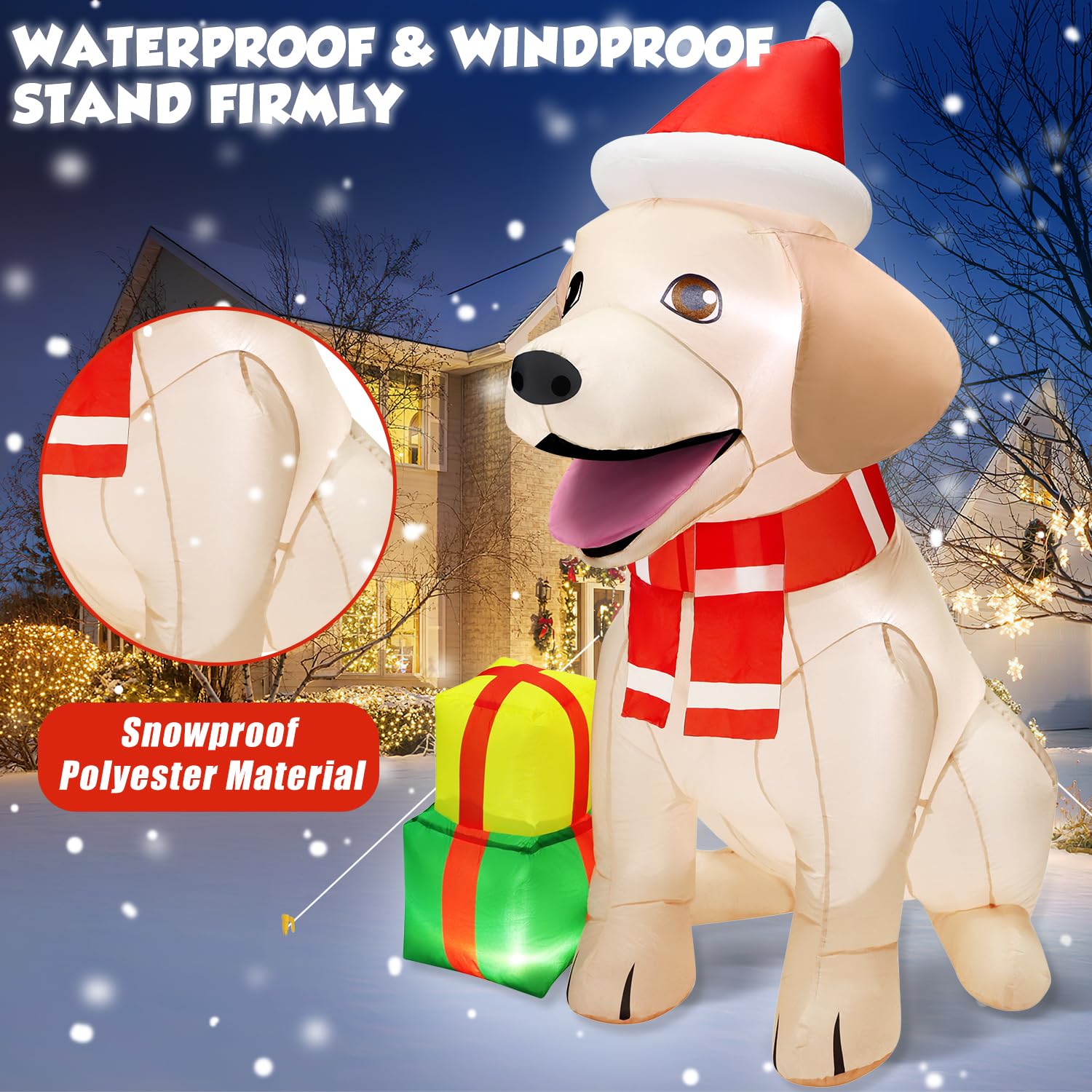 5Ft Christmas Inflatables Decorations Outdoor Vivid Lab Dog With Build-In Bright Led Christmas Blow Up Yard Decoration C