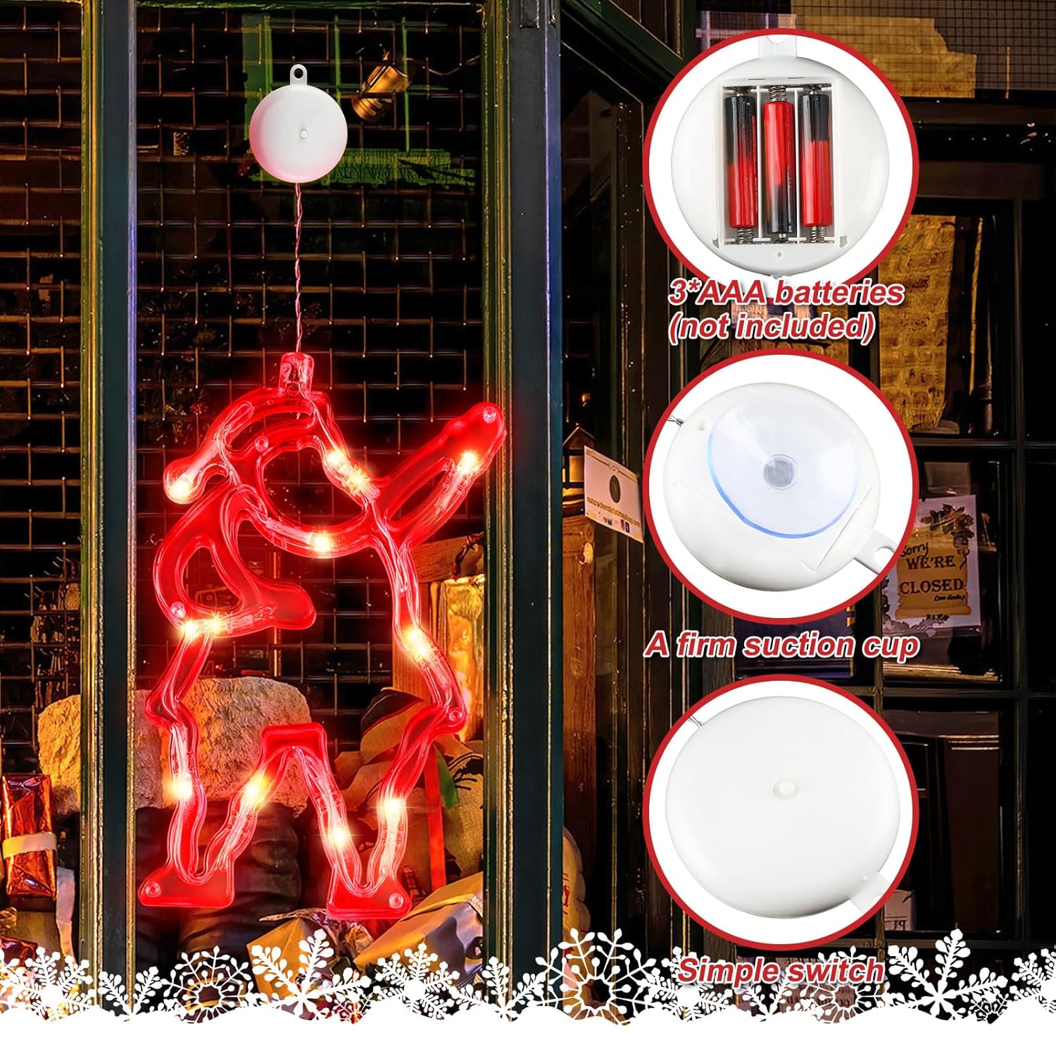 6 Pcs Christmas Window Lights Battery Operated Christmas Indoor Window Lights Decor With Suction Cup Bell Elk Santa Clau