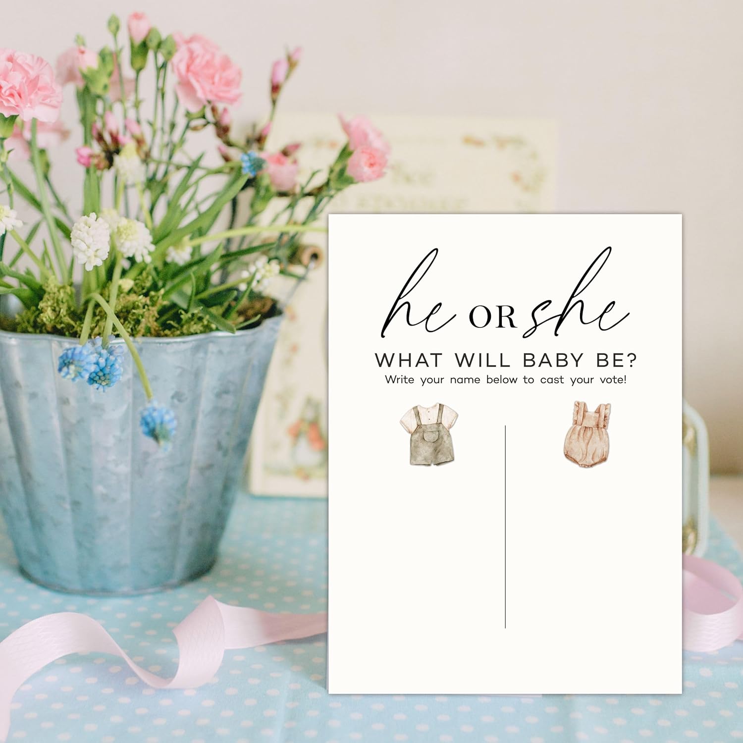 Baby Shower Gender Reveal Sign Board With Stand - 11X15" What Will Baby Be Clothes Theme Keepsake, Boy Or Girl Voting Game, Party Favor & Decorations - A03