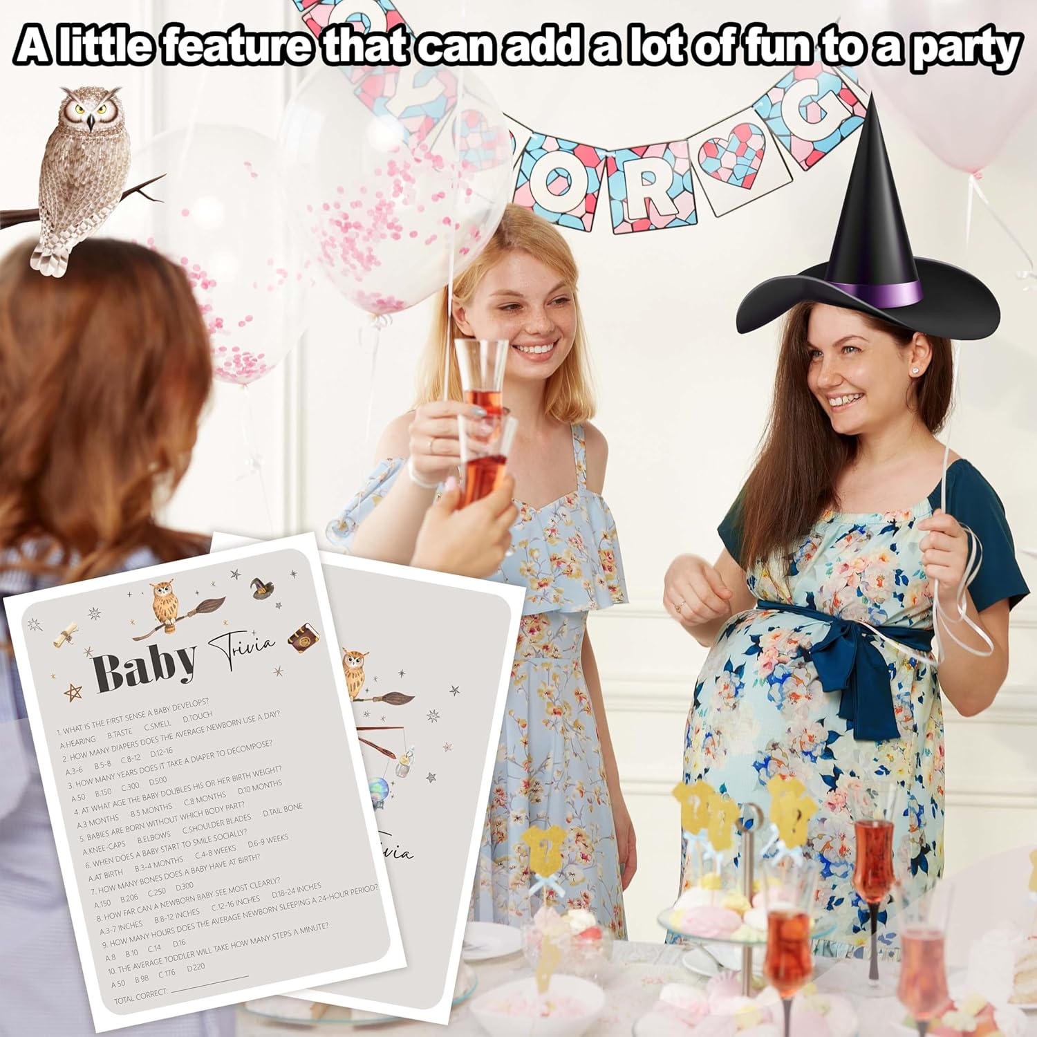 Baby Shower Games For Boy And Girl, 30 Magic School Baby Trivia Game Cards + 1 Answer Card, Magical Wizard Gender Reveal Party Decorations Supplies Favors-H05