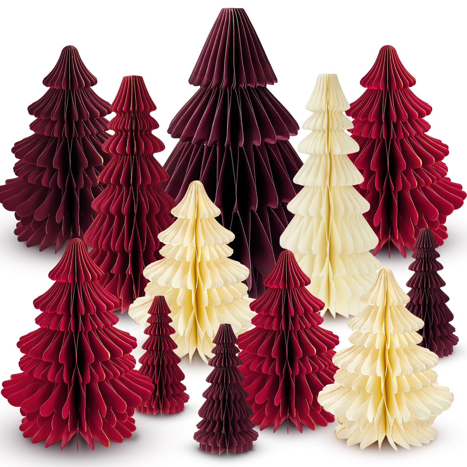 12 Pcs Neutral Christmas Trees Honeycomb Paper Tree Centerpiece with Magnetic Closing 5.9-13.78 Inch Xmas 3D Glitter Honeycomb Ornaments Table Home Centerpiece for Party Decor(Red Style)