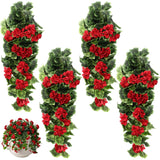 4 Pack Artificial Geraniums Hanging Bundles Full Blooms Hanging Flower Plants For Indoor Outdoors Home Garden Wedding Valentines Porch Wall Fence Basket Vines Decor