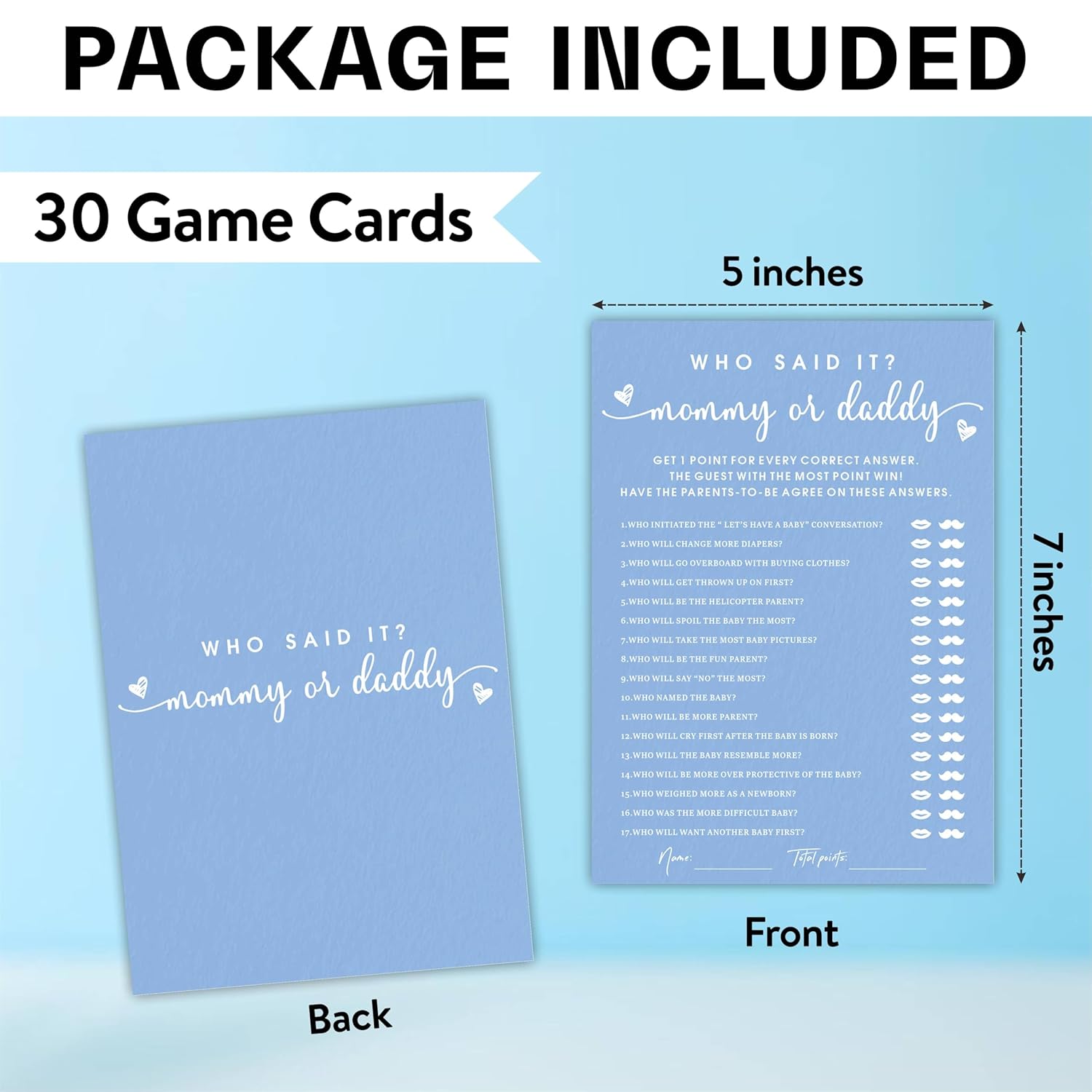 Baby Shower Games, Who Said It Mommy Or Daddy, Double-Sided Filling Blue Minimalism Game Cards, Baby Shower Activity, Party Supplies & Decorations, Set Of 30 -B03