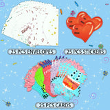 Valentine'S Day Cards 25 Sets Foldable Monster Valentines Day Cards For Kids With 25 Pack Cute Envelopes And Heart-Shaped Stickers Attractive Gift For School Exchange Party Game Cards