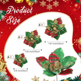 15 Pcs 3 Size Velvet Christmas Poinsettia Flowers Magnolia Glitter Artificial Flowers Ornaments Poinsettia For Christmas Tree Wreath Garland Wedding Holiday Decor(Red And Green)