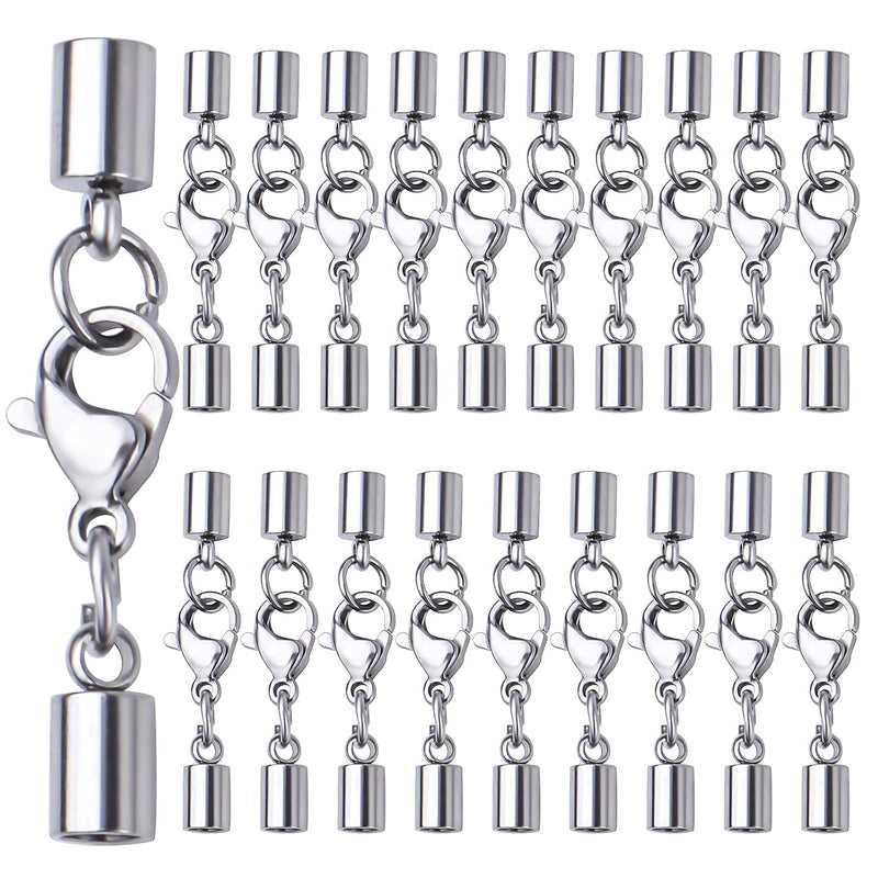 20Pcs Stainless Steel Leather Cord End Caps With Lobster Clasp Connector Neckl