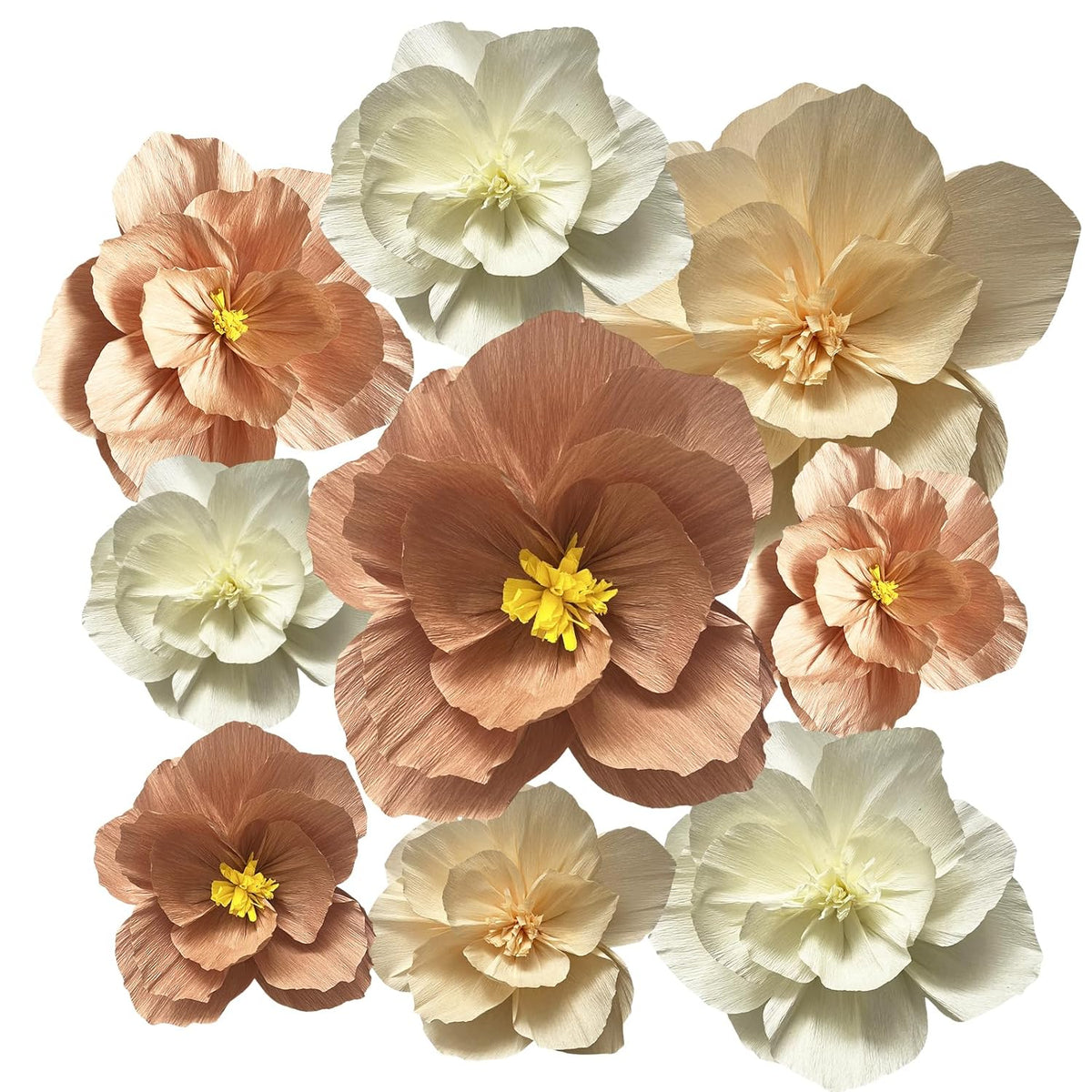 Crepe Paper Flowers Decoration For Wall Total 9 Pcs, Artificial Flowers For Wedding Decor,Flower Backdrop Decor, Baby Bridal Shower Birthday Party, Pink Peach Beige 3D Wall Flowers