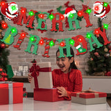 Christmas Birthday Party Decorations, Merry Birthday Banner With Lights, Green And Red Glitter Merry Christmas Fireplace Home Decorations