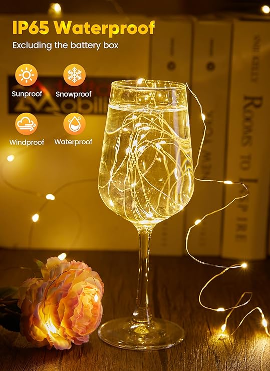33FT 100 LED Battery Operated Fairy Lights Warm White Waterproof Silver Wire Firefly String Lights for Bedroom Wedding Christmas Decor