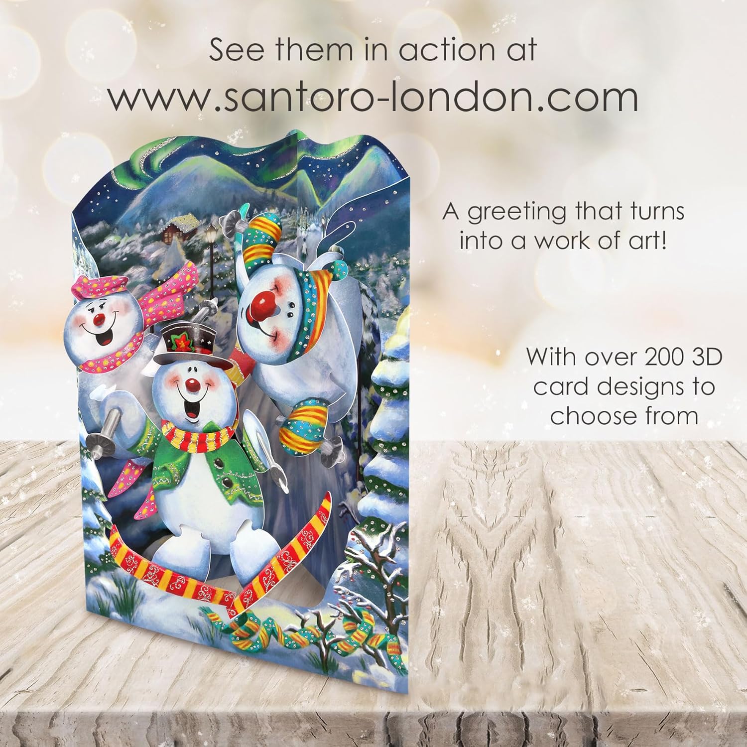 SANTORO Swing Card - 3D Pop Up Christmas Card - Snowmen - For Adults, For Kids, Holiday Party Invitation, Winter Theme Party, Corporate Gifts, Decorations