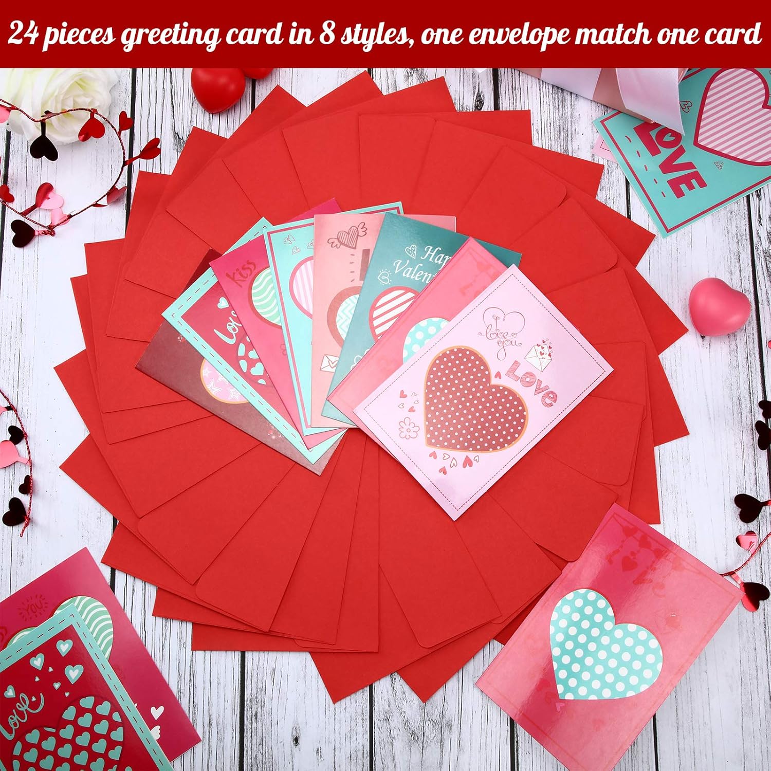 48 Pcs Valentine'S Day Cards With Envelopes Bulk Classroom Kids Greeting Cards 4 X 6'' Love Assorted Blank Heart Valentine Postcards For Wedding, Love Ones