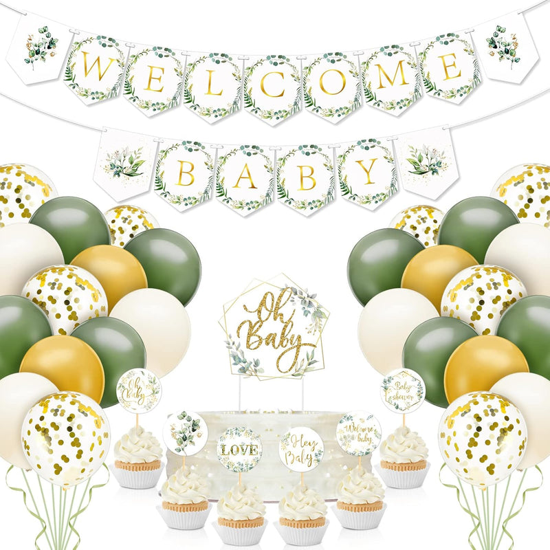 102 Pcs Sage Green Baby Shower Decorations Greenery Balloons Eucalyptu