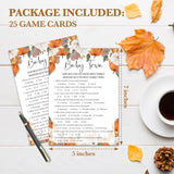 Pumpkin Baby Shower Games, Autumn Theme Baby Shower Game Cards For 25 Guests, Gender Reveal Party Decorations Favors, Fall Thanksgiving Baby Shower Party Ideas And Activities -06