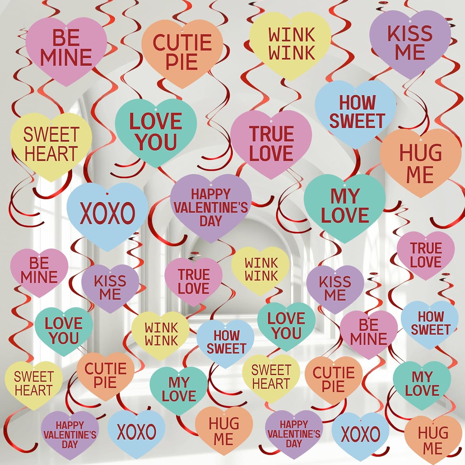 72 Pcs Valentine'S Day Hanging Swirls Decorations Be Mine Love Conversation Valentine Party Decoration Ceiling Decorations Foil Swirls For Home Office Party Favors Supplies