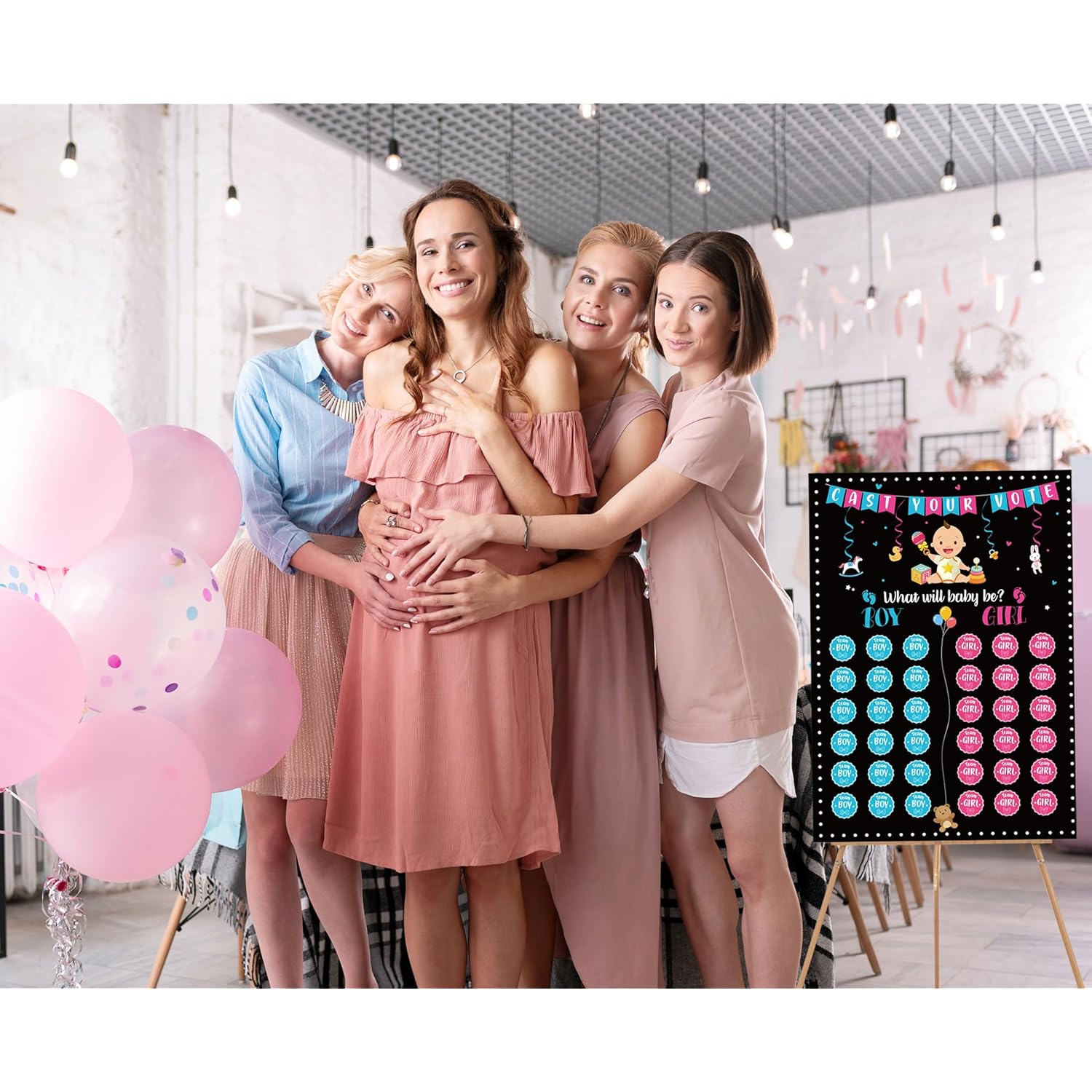 Gender Reveal Party Decorations, Boy Or Girl Voting Board With 36 Stickers, Baby Shower Gender Reveal Games For Guests Gender Reveal Party Supplies (B)