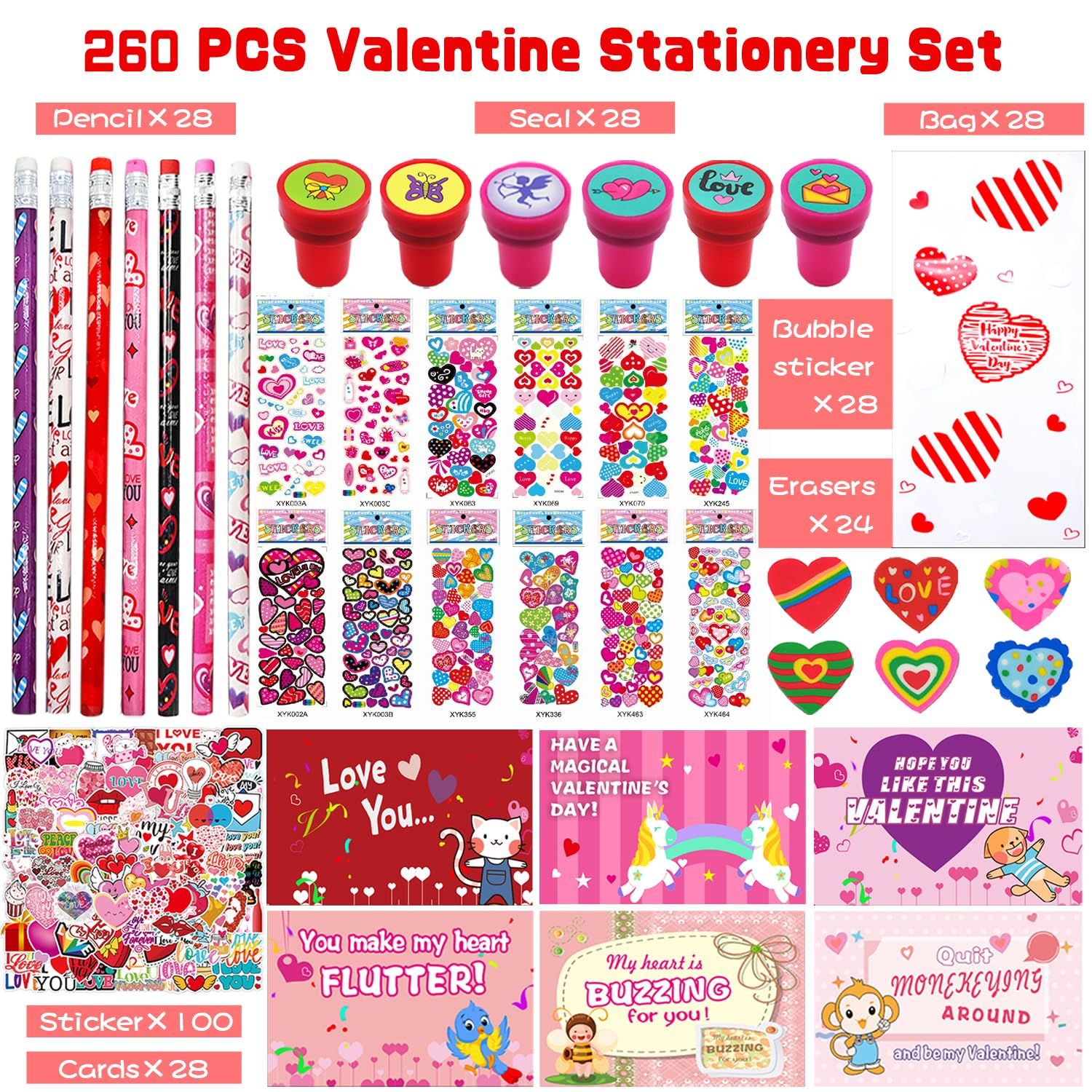 268Pcs Valentines Day Gifts For Kids Valentine Day Cards For Kids School Classroom Goodie Bags Stuffers Non Candy Party Favors Class Valentine Day Gifts For Kids Bulk Prizes Treats Exchange Students
