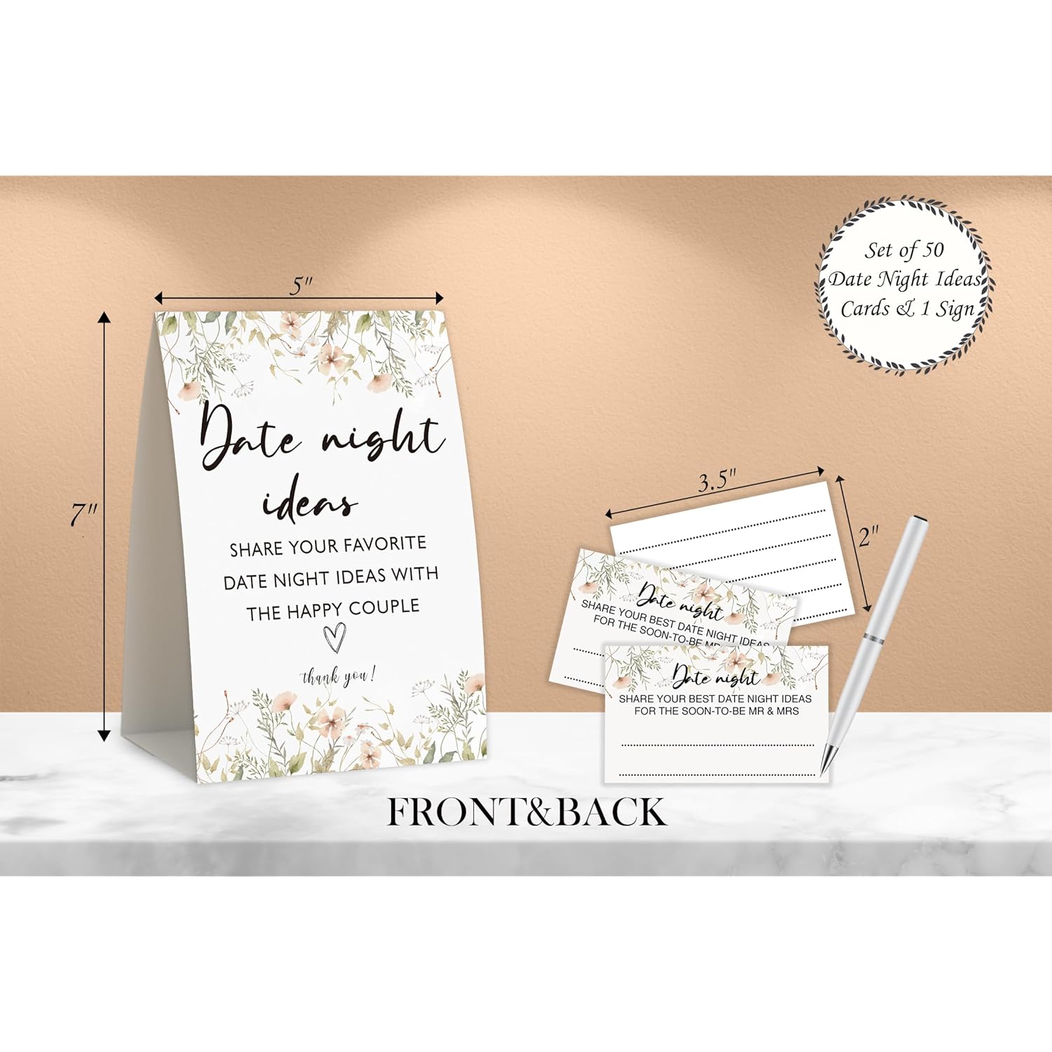 Boho Bridal Shower Decorations,Date Night Games,Date Night Ideas,Wedding Shower Game,Rustic Bridal Shower Decorations,Popular Bridal Shower Game,Set Including 1 Sign And 50 Date Night Ideas Cards-11