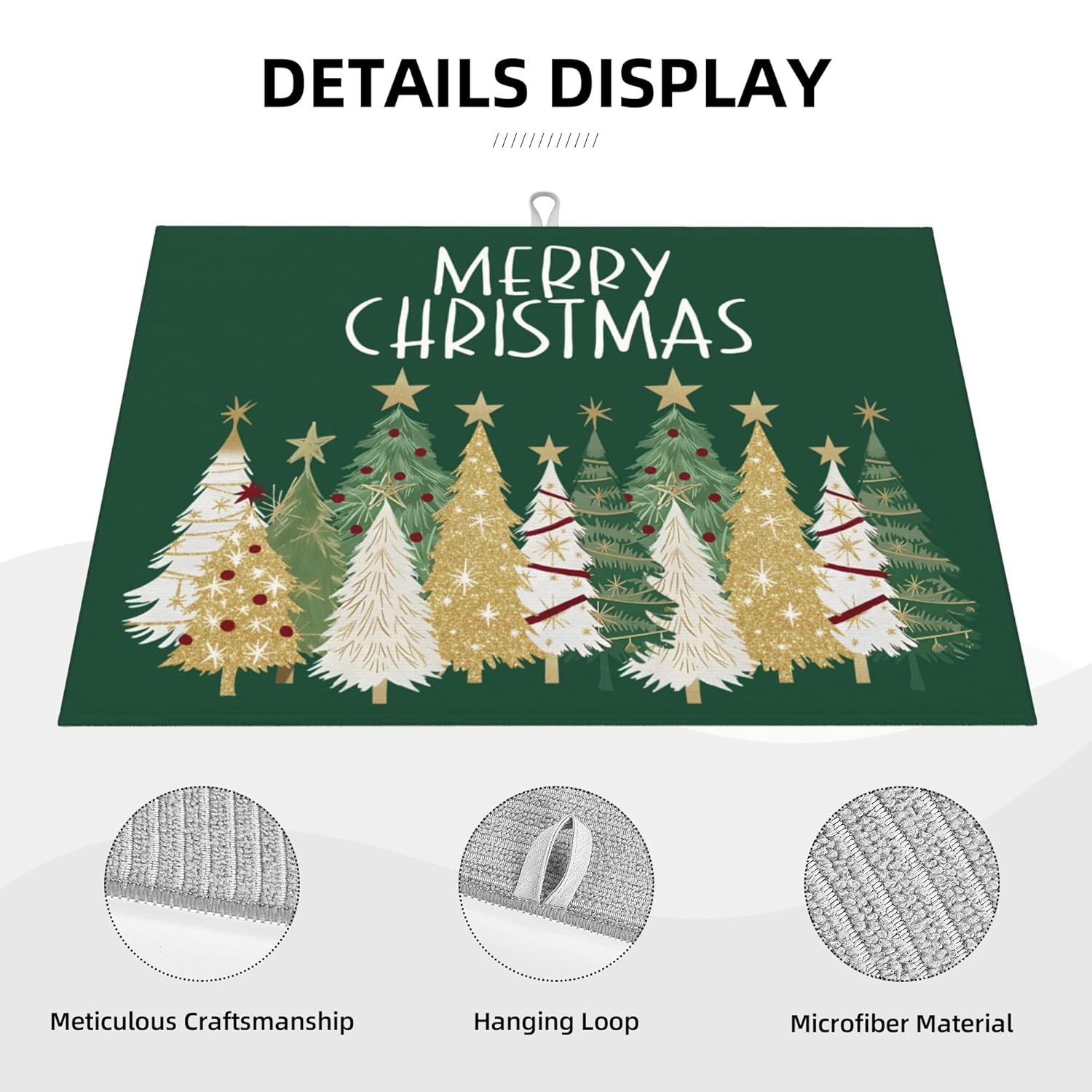 Christmas Dish Drying Mat For Kitchen Counter Microfiber Merry Christmas Dish Drying Mat For Dishes Absorbent Reversible Large Kitchen Dish Drying Pad Rack Mat 18X24 Inch