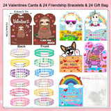 24 Pack Valentines Bracelets & Cards Set, Friendship Bracelets Valentines Day Cards For Kids Classroom - Bead Bracelet Valentine Cards, Bulk School Exchange Gifts, Cute Animal Greeting Cards Valentines Gifts For School Boys Girls