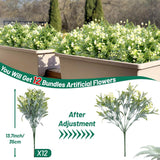 Babys Breath Artificial Flowers - 12 Bundles Uv Resistant Hyper Realistic Faux Plants Gypsophila For Outdoor Porch Planters, Wedding, Garden Decoration (White)