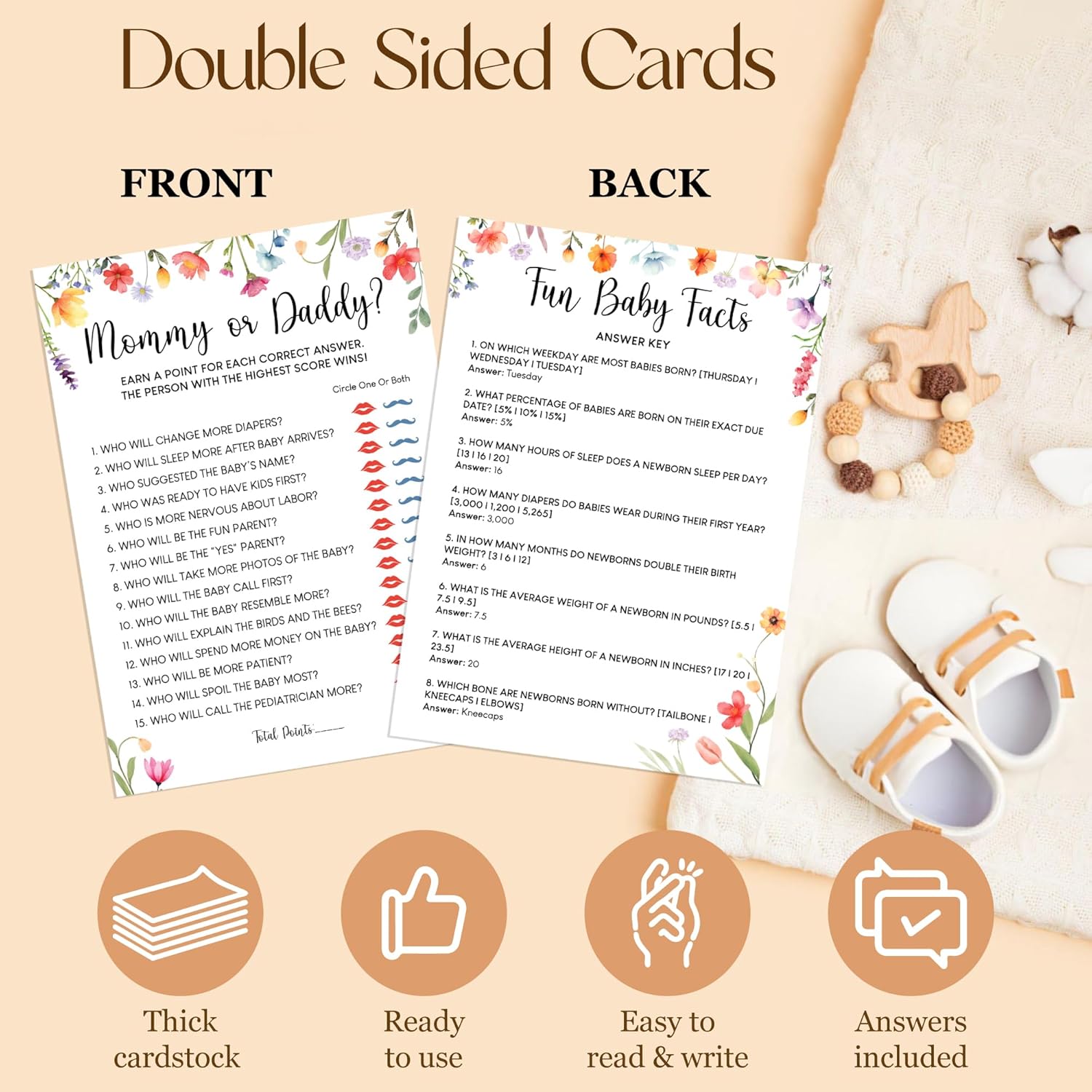 Wildflower Baby Shower Games For Girl - Fun Bingo Game Girls, Hilarious Word Scramble, Floral Baby Shower Girl Games, Mommy Or Daddy Game, Baby In Bloom Decorations