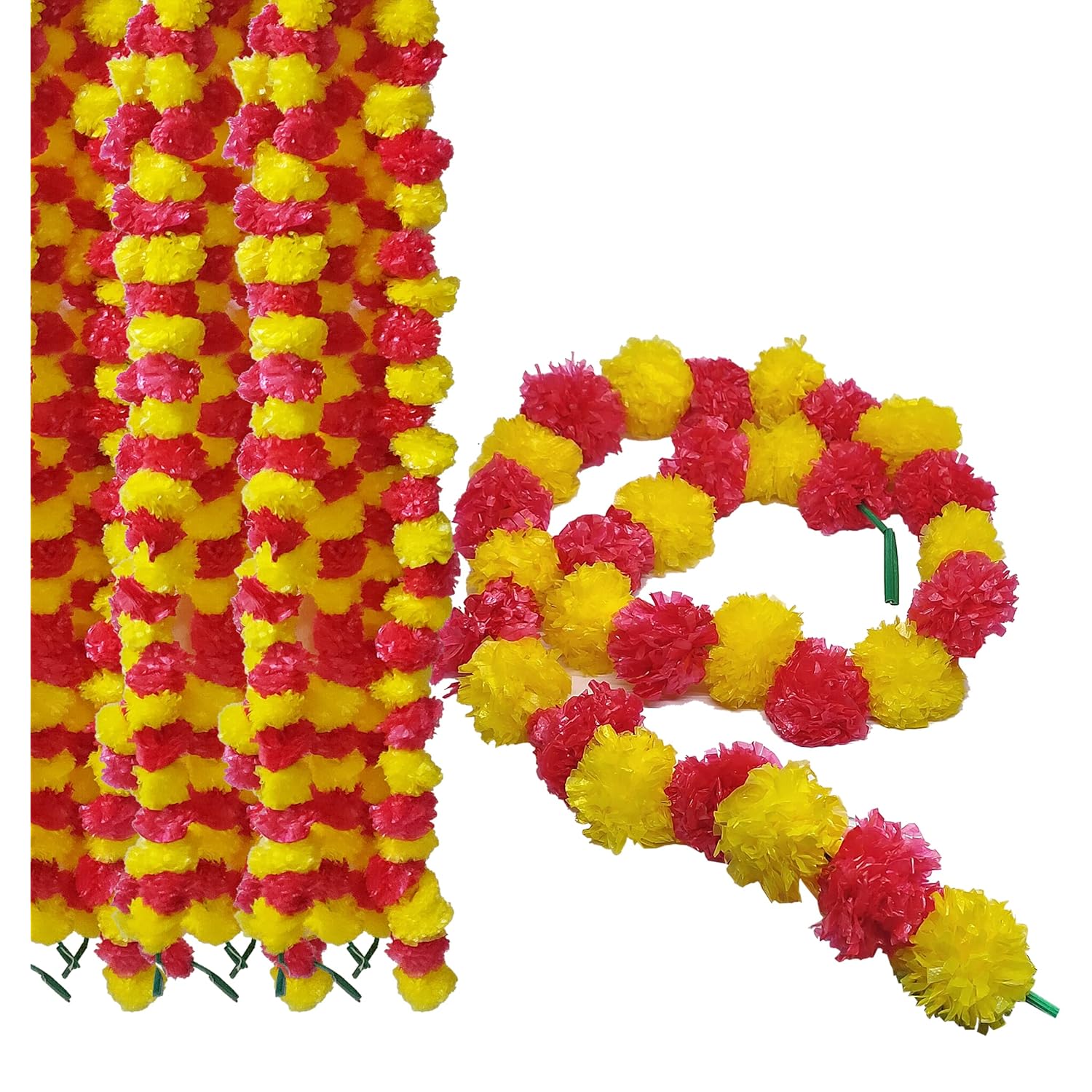Set Of 5 Artificial Marigold Garlands (52 Inch Each) – Faux Orange Floral Strings For Home, Party, Entryway, Mantle, Wall, Indoor & Outdoor Decoration