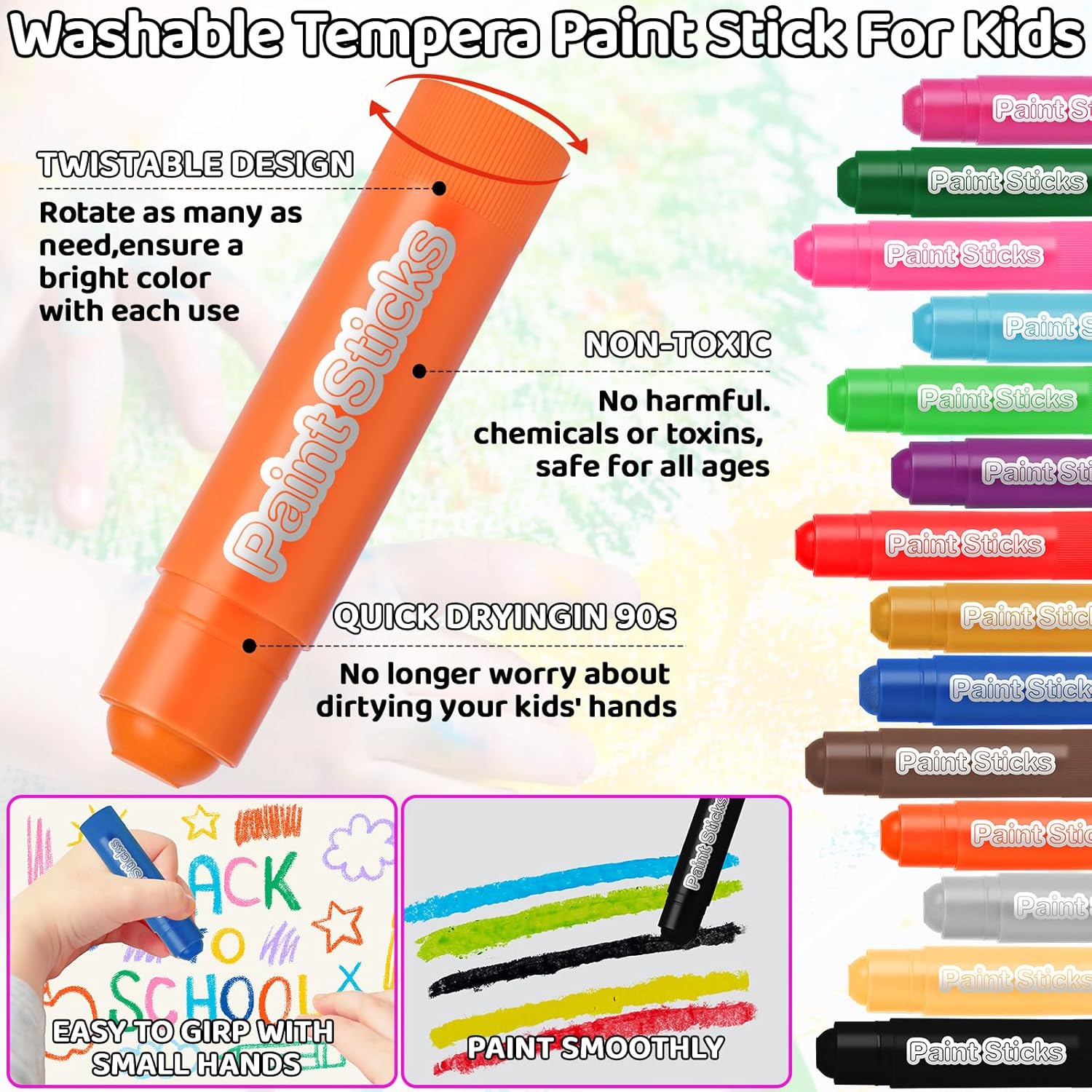 Solid Tempera Paint Sticks 48 Colors, Washable Paint Sticks Bulk, Quick Drying, Non-Toxic, Rainbow Colors Tempera Stick For Kids Toddler, No Mess Art Supplies For Paper Wood Glass Ceramic Canvas