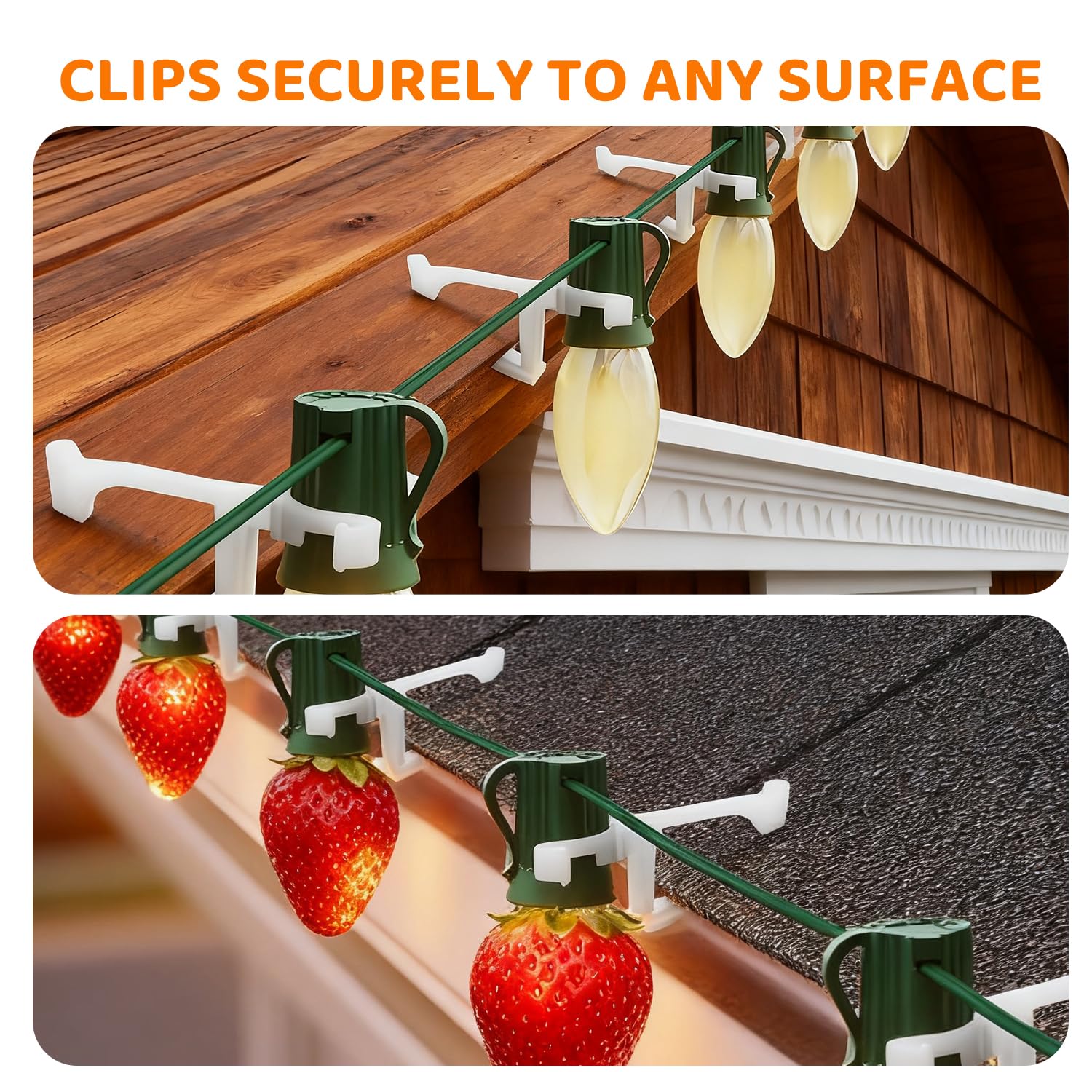 All-In-One Christmas Light Clips - 100 Packs For Gutter, Roof, Shingle - Compatible With C7, C9 & Mini String Lights - Heavy Duty Outdoor Hanging Clips For Holiday Decoration