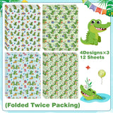 Alligator Birthday Wrapping Paper 12 Sheets Happy Birthday Themed Gift Wrap With Cartoon Crocodile & Gift Box Designs,20"×28"