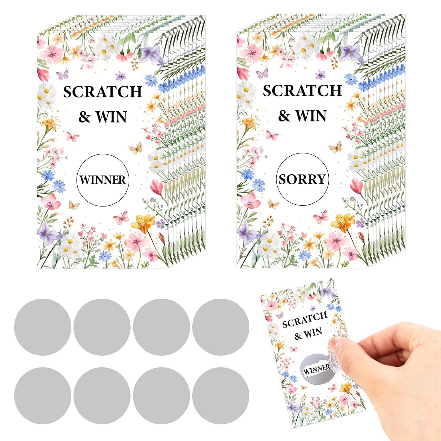 50 Pcs Wildflower Scratch Off Cards, Wildflower Garden Flowers Party Game, Spring Floral Lottery Prize Raffle Tickets For Baby Shower Birthday Bridal Shower Wedding