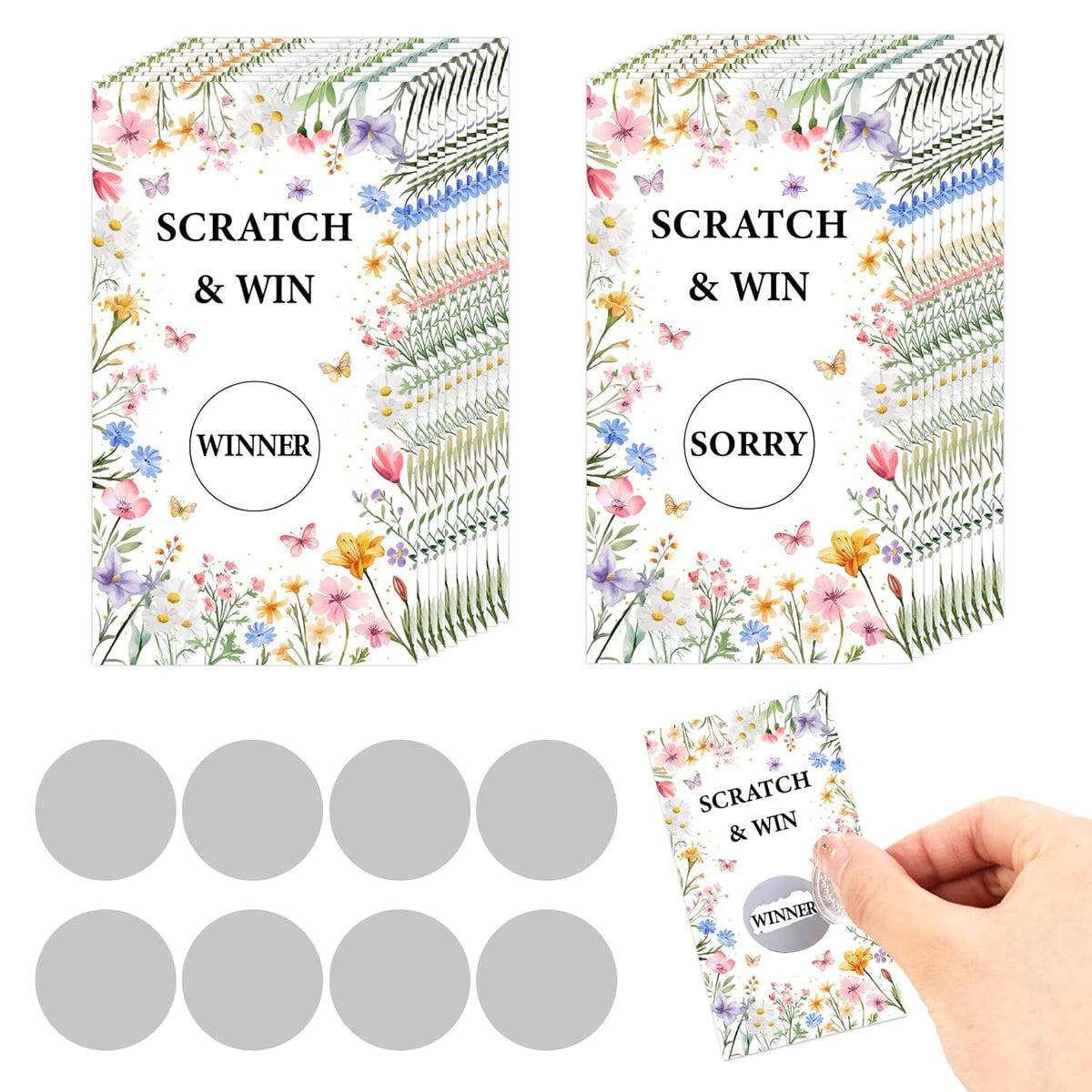 50 Pcs Wildflower Scratch Off Cards, Wildflower Garden Flowers Party Game, Spring Floral Lottery Prize Raffle Tickets For Baby Shower Birthday Bridal Shower Wedding