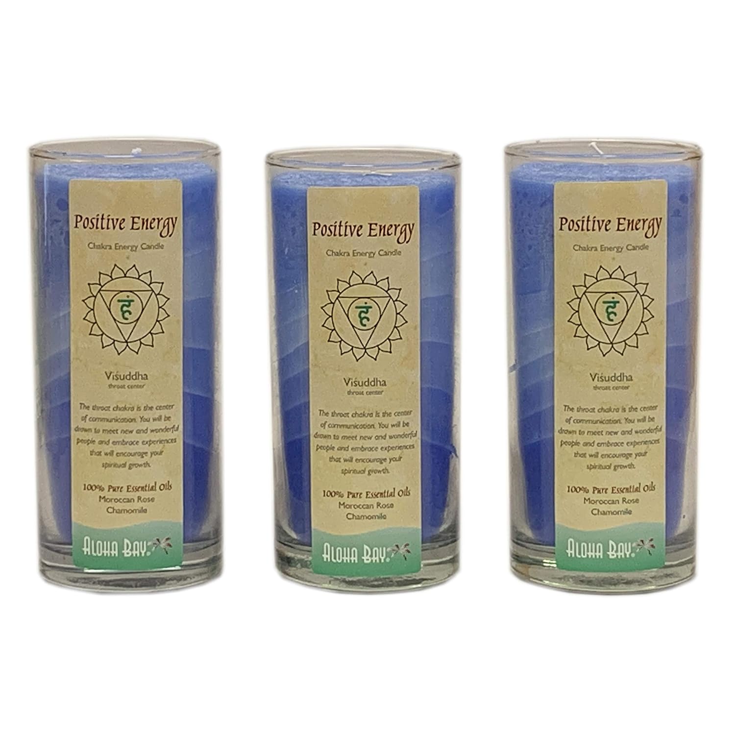 Aloha Bay Premium Scented Hand Made Chakra Energy Jar Candle 3-Pack | 11 oz Long Burn 60 Hours | Positive Energy Visuddha | Yoga, Prayer & Meditation | Moroccan Rose & Chamomile Essential Oils