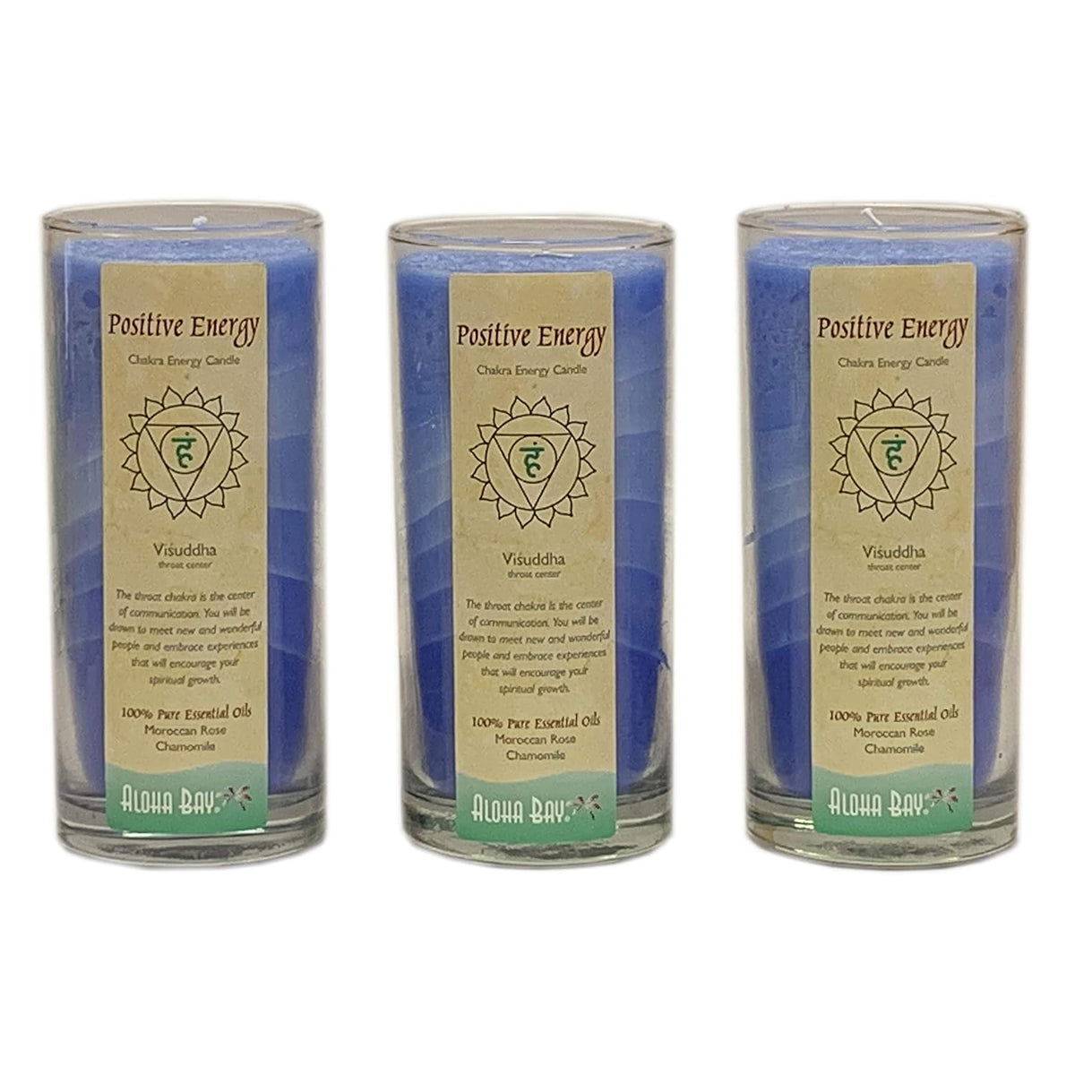 Aloha Bay Premium Scented Hand Made Chakra Energy Jar Candle 3-Pack | 11 oz Long Burn 60 Hours | Positive Energy Visuddha | Yoga, Prayer & Meditation | Moroccan Rose & Chamomile Essential Oils