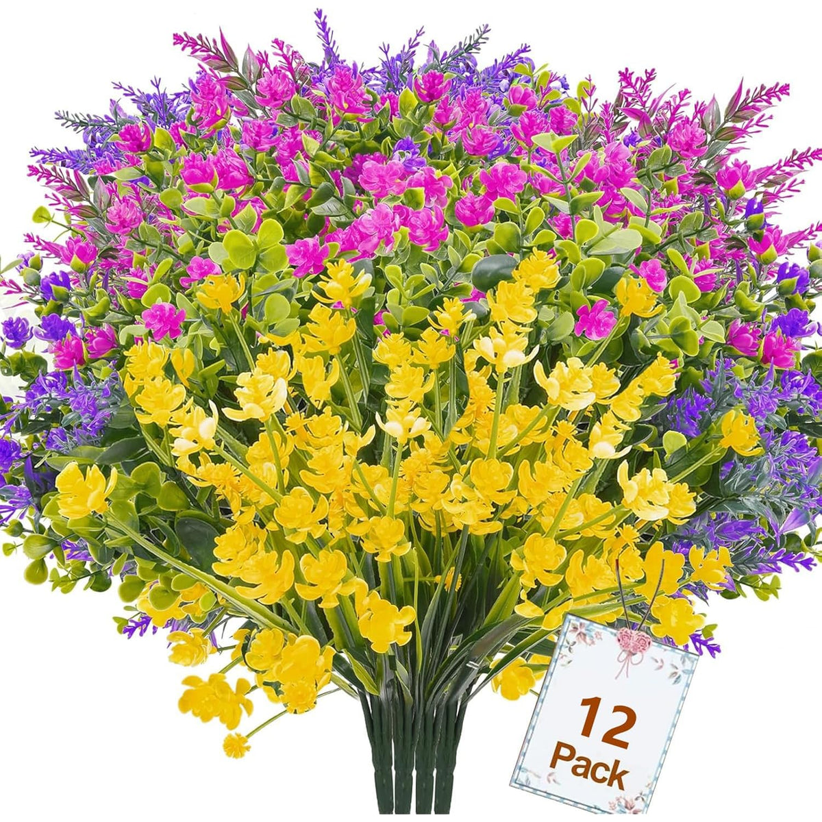 Artificial Flowers For Outdoors, Artificial Plants Uv Resistant Fake Flowers Greenery Shrubs Plants For Decoration Outdoor Plants Hanging Planter Home Garden Decor (12 Bundles)