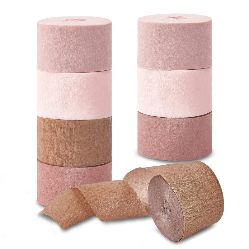 Streamers 8 Rolls, Rose Gold Party Decorations Crepe Paper Pink Brown