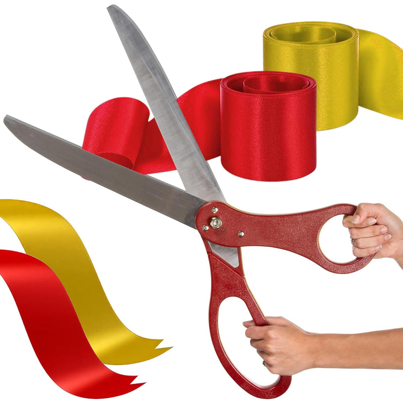 Grand Opening Ceremony Kit – 25" Giant Red Scissors With Red And Gold Satin Ri