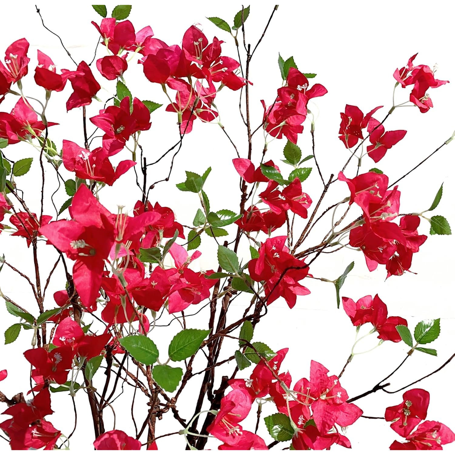 Artificial Bougainvillea Flower Branches Silk Bougainvillea Stems With Dried Tree Twigs Real Touch Faux Greenery Stems For Home Indoor Outdoor Decor Floral Bouquet Arrangements (Fuchsia - Pack Of 4)