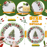 100 Pcs Christmas Party Plates Decorations Xmas Tree Collection Disposable Paper Berry Wreath Plates Set For Christmas Holiday Party Decor Serves 50 Guests