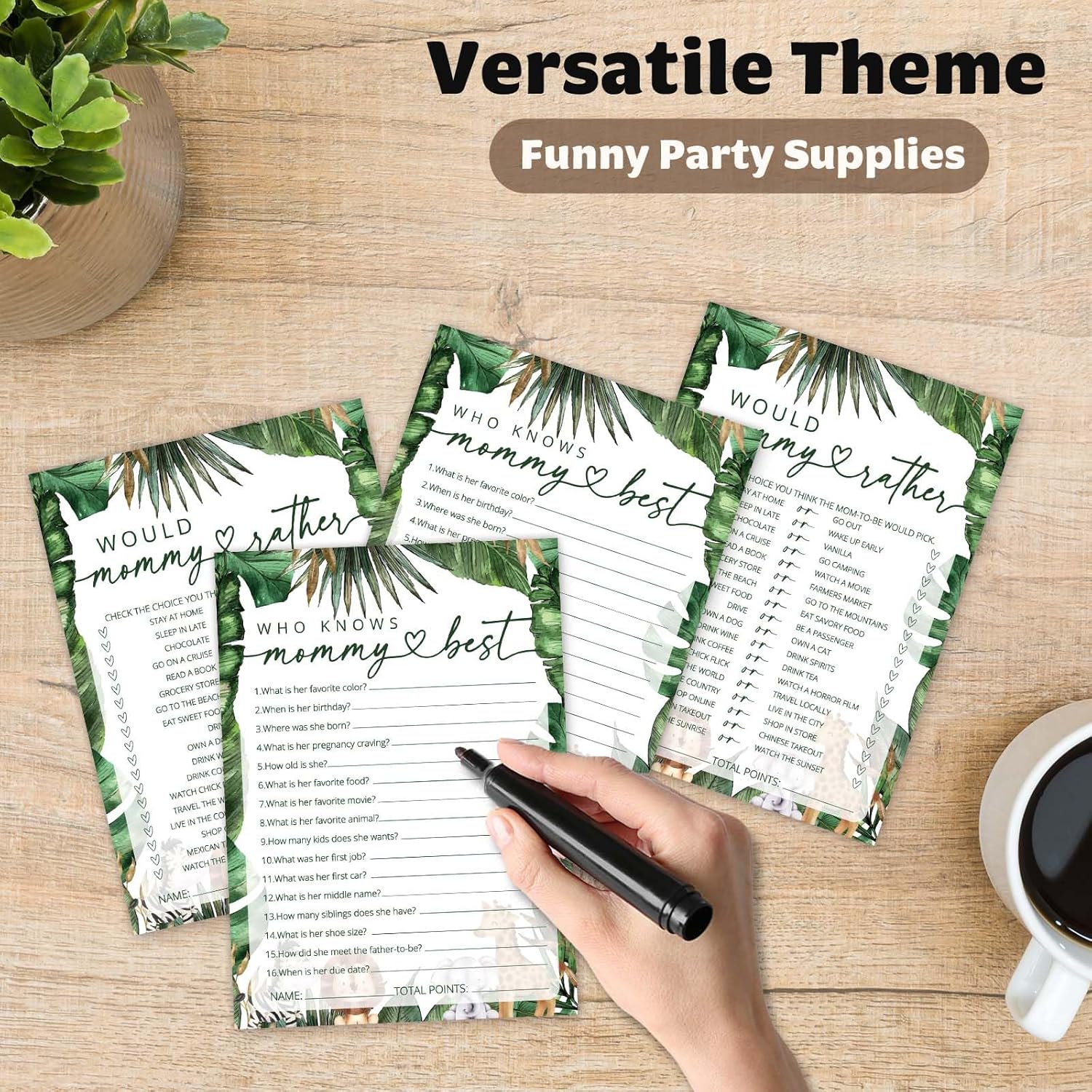 Safari Animals Baby Shower Games, Who Knows Mommy Best Game, Gender Reveal Party Favors, Would Mommy Rather Ice Breaker Activities For Parents-To-Be-30 Pcs, 5X7 In - C08