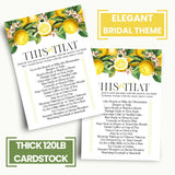 Lemon Bridal Shower Games Would She Rather - 25 Card Pack - This Or That Game Fun For Graduation Parties, Rehearsal Dinners & Birthdays - Main Squeeze Botanical Design