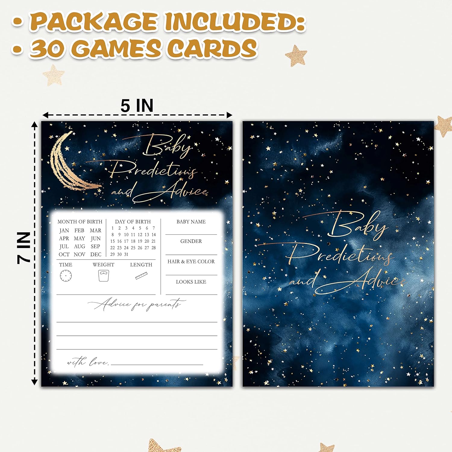 Over The Moon Baby Shower Game, Baby Predictions And Advice Cards Party Game, Twinkle Little Star Theme Gender Reveal Party Games, Baby Shower Party Activities & Decorations -30 Game Cards(07)
