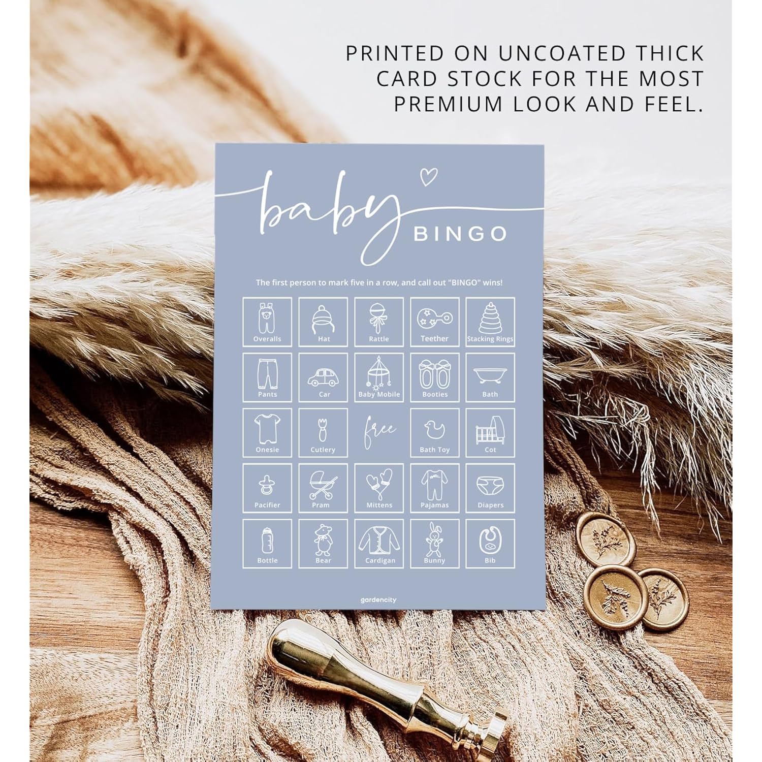 Baby Shower Bingo Game For Boy Or Girl, Pre-Filled Fun Baby Shower Activity, 50 Cards, Blue