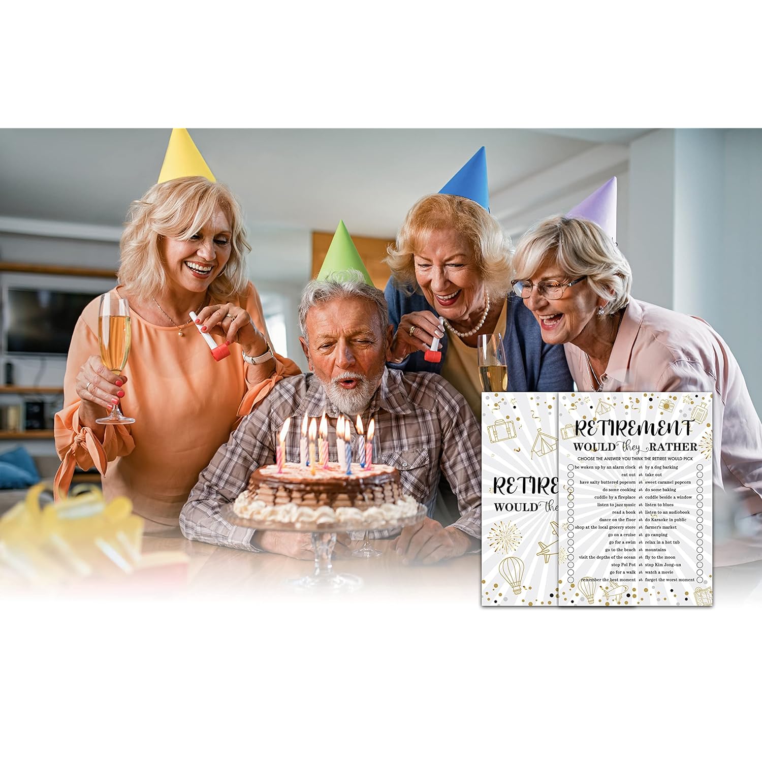 Retirement Party Games, Would They Rather Co-Worker Retirement Party Game Card, Gold Foil Retirement Party Ideas Activities Supplies Decorations(30 Game Cards) - A04