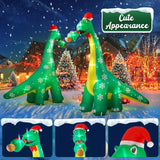 10 Ft Dinosaur Christmas Inflatable Outdoor Decoration, Lighted Dinosaur Christmas Blow Up With Xmas Hat And Tree, Xmas