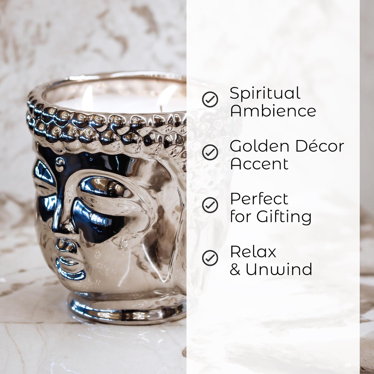 Luxury Buddha Scented Candle – Large 40oz Jar with Soy Wax Blend & 3 Cotton Wicks – Long Burn Time 220-240 Hours – Fall Candles, Fall Scented Candles, Soy Candles for Home & Holiday Décor (Silver)