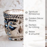Luxury Buddha Scented Candle – Large 40oz Jar with Soy Wax Blend & 3 Cotton Wicks – Long Burn Time 220-240 Hours – Fall Candles, Fall Scented Candles, Soy Candles for Home & Holiday Décor (Silver)