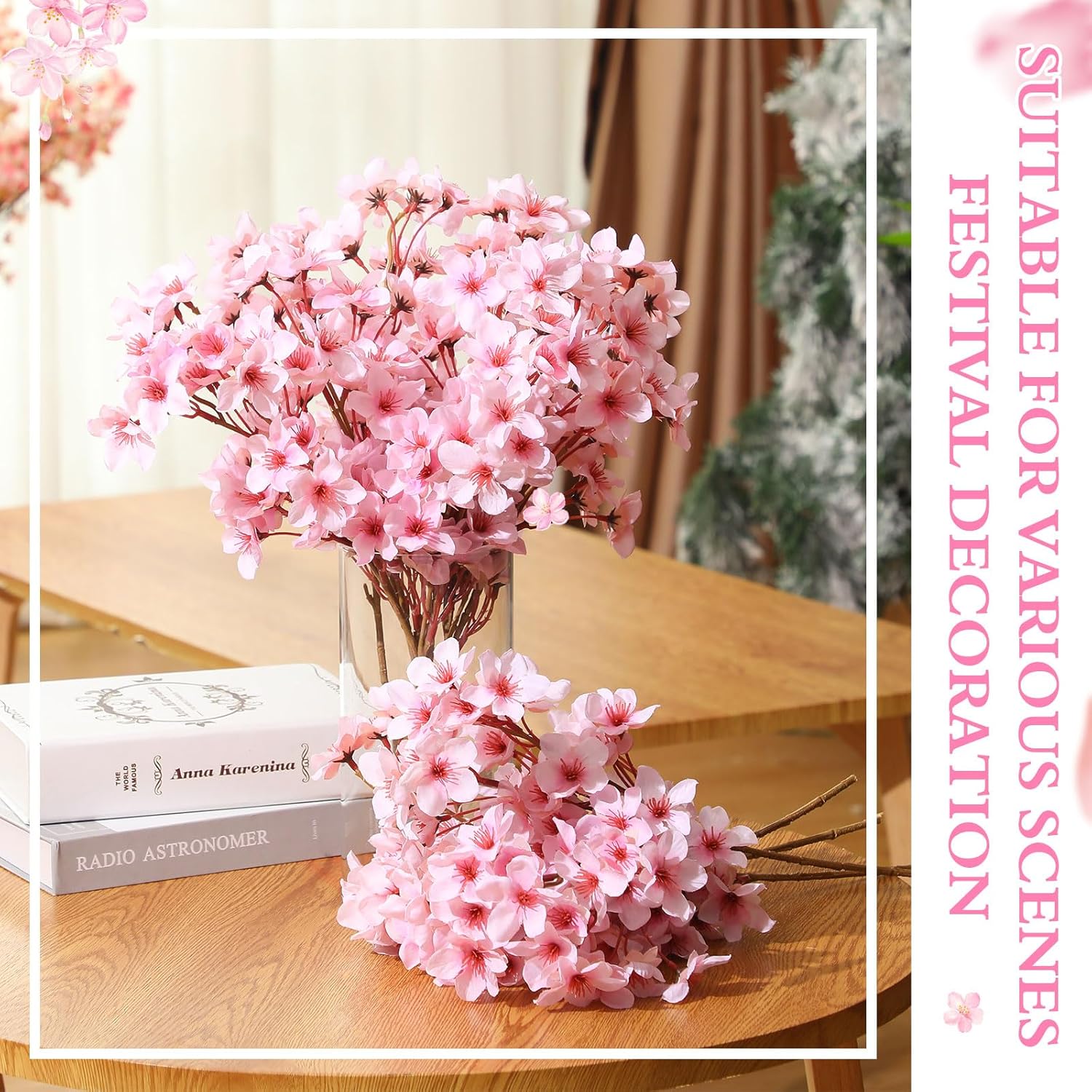 50 Pcs Artificial Cherry Blossom Flower Silk Cherry Blossom Branches 15.7 Inch Fake Floral Branches Bundles Faux Flower Stems For Vase Home Wedding Table Centerpiece (Pink)