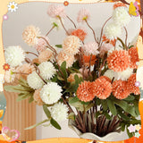 16 Bundles Faux Silk Mums Chrysanthemums Pom Pom Ball Bouquet Kiku Flowers With Stem For Wedding, Home, Outdoor Table Vase Arrangement