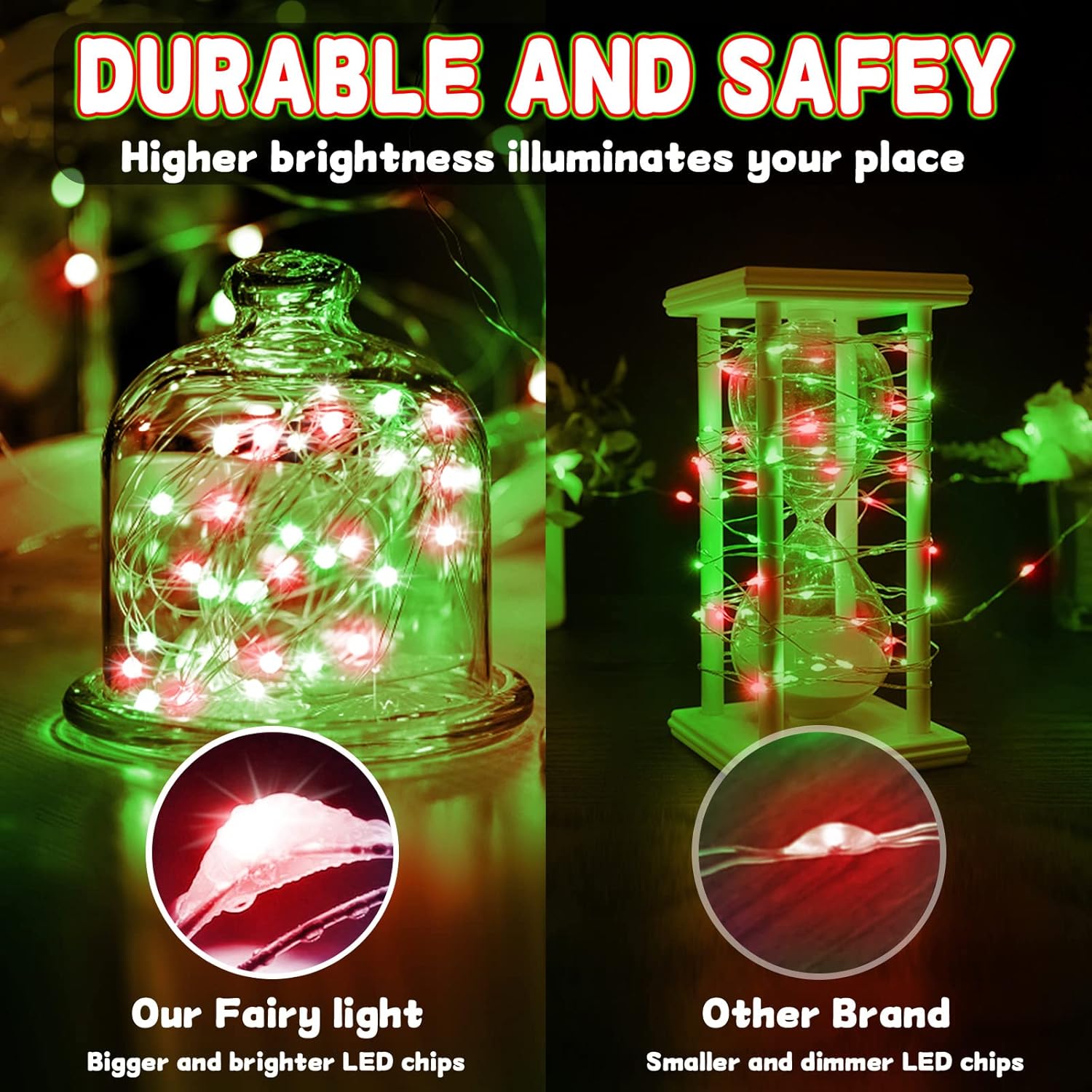 6 Pack Red And Green Fairy Lights Battery Operated, 7 Ft 20 Led Red Green Christmas String Lights, Waterproof Copper Wir
